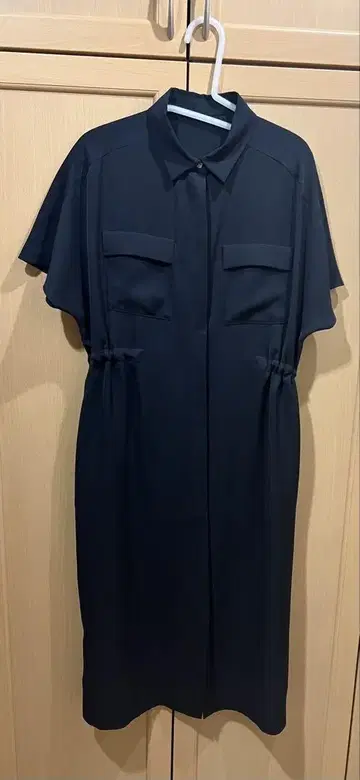 블랙 셔츠 드레스 반팔 허리밴딩
