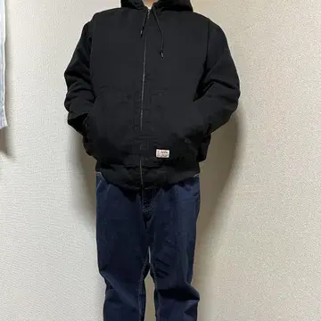 덕 원단 블랙 후드 부착 점퍼