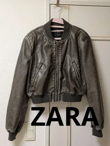 [ 새상품급 ] ZARA 빈티지 가공 인조 가죽 봄버 자켓 S