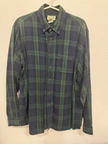 L.L.Bean 그린 네이비 체크 플란넬 셔츠 L-REG