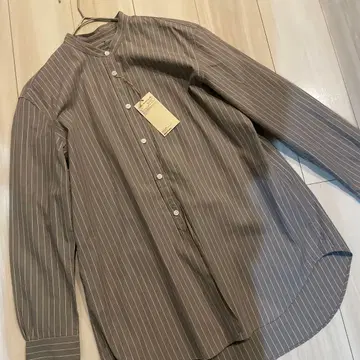 MUJI 스탠드 카라 긴팔 셔츠 M 사이즈 그레이 계열 스트라이프