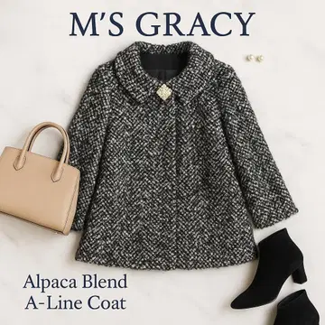 새상품급 엠즈 그레이시 알파카 혼방 A라인 코트 펄 버튼 포함 38