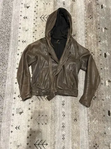 아메리칸 러그 후드 부착 브라운 가죽 자켓