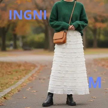 즉시 구매 OK INGNI 컷 프릴 롱 스커트 화이트 M 가을 코디