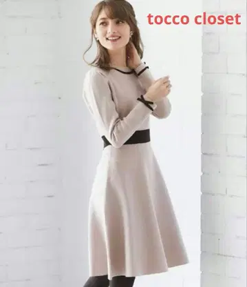 tocco closet 소매 리본 바이 컬러 니트 원피스