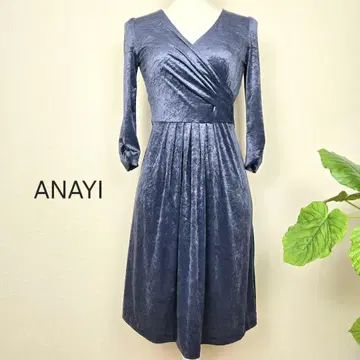 ANAYI 아나이 원피스 36 S 벨로아 무릎 기장 드레스 V넥 네이비