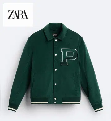 ZARA 바시티 자켓 다크 그린 P 자수