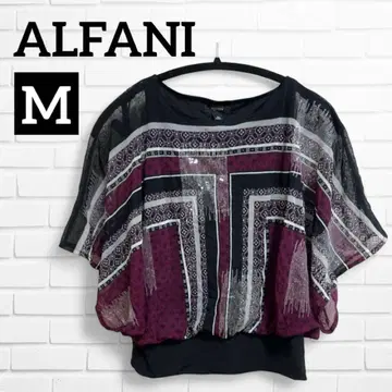 ALFANI [ M ] 퍼플 블랙 쉬폰 블라우스 기하학 패턴 패턴