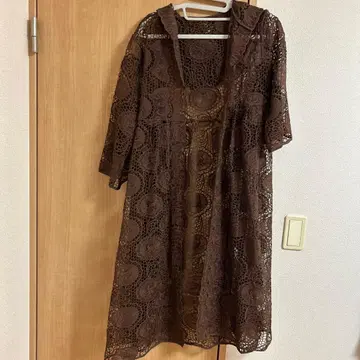 브라운 레이스 편직 가디건 후드 부착
