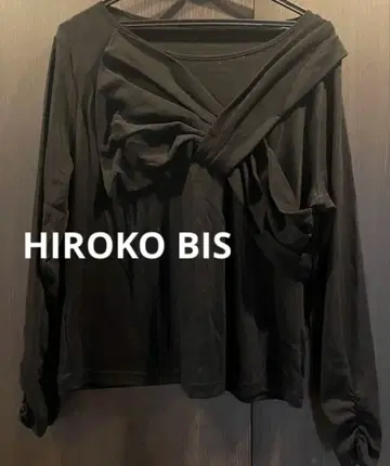 HIROKO BIS 블랙 긴팔 나사 리본 디자인 상의 15호