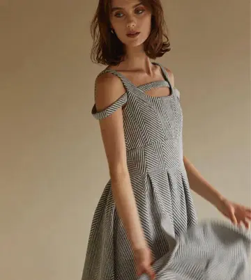 [새상품급] Eradie 에라디에 트위드 점퍼 드레스 그레이