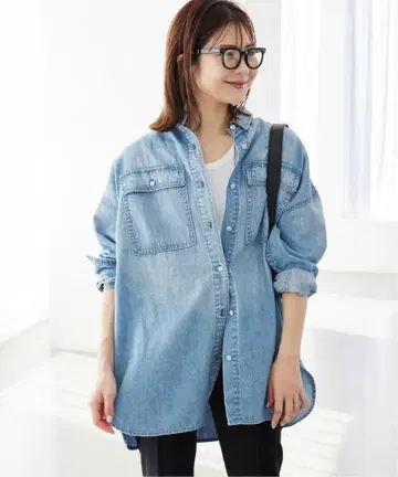 SLOBE IENA Healthy Denim 빅 셔츠 색스 블루
