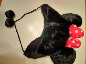 단종품 미니 팬캡 블랙 도트 레드 리본