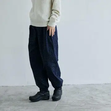 나카가와 마사시치 상점 따뜻한 작은 격자 몸빼 팬츠 네이비