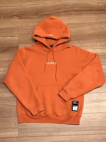 AVIREX 후드티 자수 로고 속기모 오렌지 M 사이즈 후드 로고