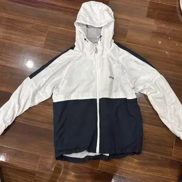 FILA 후드 부착 자켓 저지 L 화이트/네이비