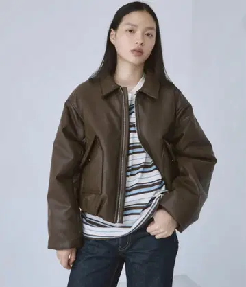 시루무린 에코 가죽 puffy zip 블루종 새상품