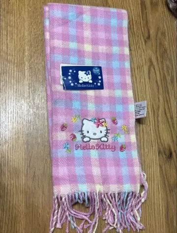 키티 머플러 핑크 체크 헤이세이 레트로 딸기