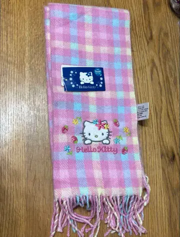 키티 머플러 핑크 체크 헤이세이 레트로 딸기