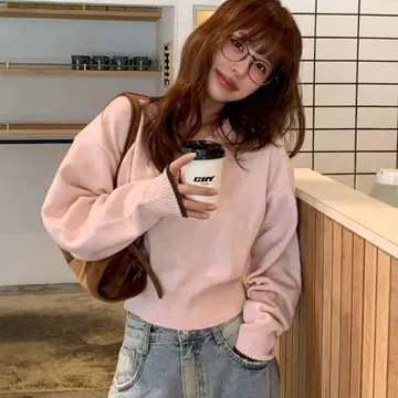 titivate V넥 루즈핏 베이직 니트탑 L 사이즈