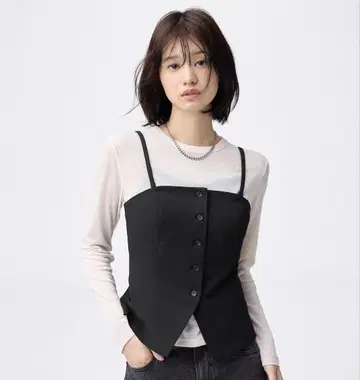 GU 블랙 프론트 버튼 뷔스티에