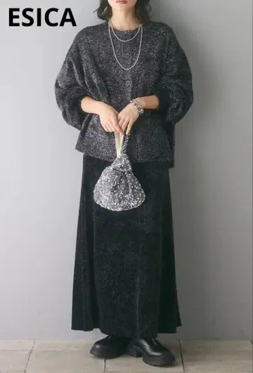 ESICA 에시카 벨로아 패턴 롱 스커트 하의
