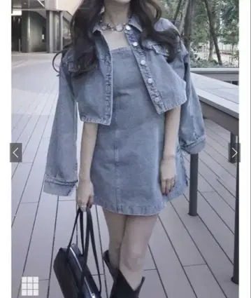 숏 기장 자켓 x 미니 원피스 데님 셋업