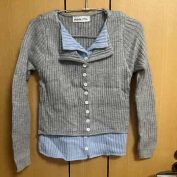 miette 레이어드 배색 니트 가디건