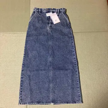 택 포함 GIUNON 롱 데님 스커트 블루