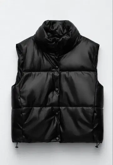 ZARA 인조 가죽 퍼프 다운 베스트 블랙