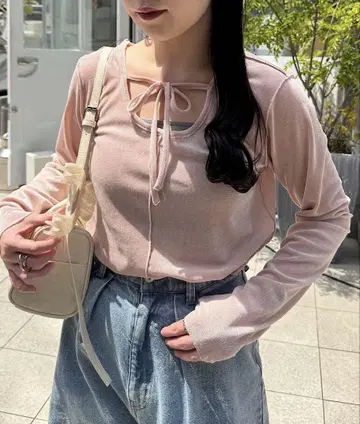 kastane 리본 오픈 튤 TEE 핑크