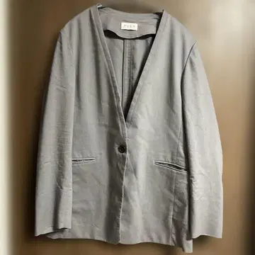 PLST 노카라 자켓 수트 셋업 그레이