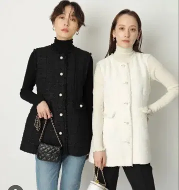 [미사용 Arpege story] 펄 버튼 트위드 페플럼 베스트
