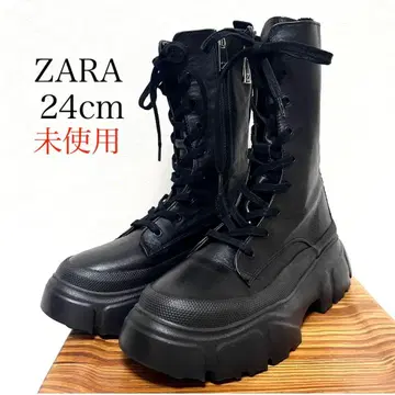 미사용 ZARA 자라 레이스업 부츠 통굽 부츠 블랙 24