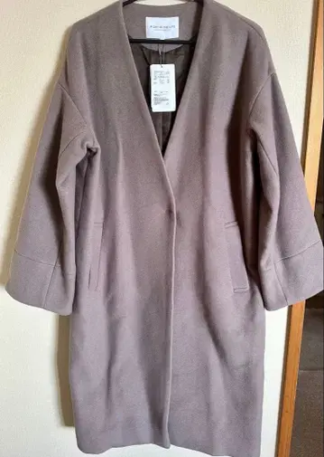 울 혼방 노카라 롱 코트 그레이