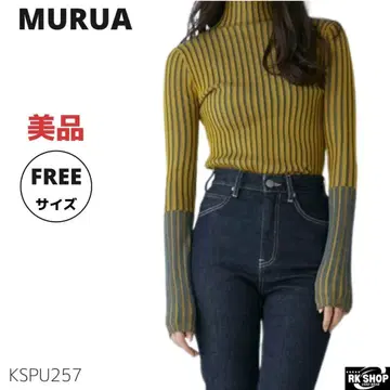 새상품급 MURUA 무루아 리브 니트 하이넥 바이컬러 F 사이즈