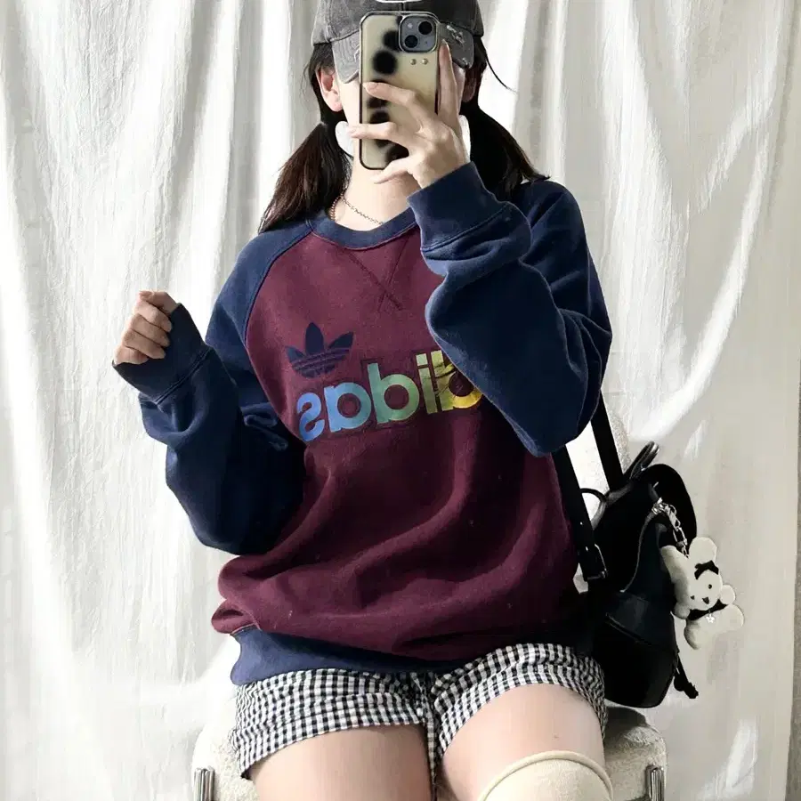 Adidas big logo burgundy color block sweatshirt
