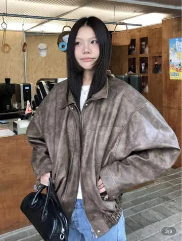 브라운 가죽 오버 사이즈 자켓