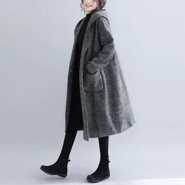 [ 미사용 새상품 ] 글렌체크 롱 코트 그레이 블랙 블랙 하운드투스 패턴
