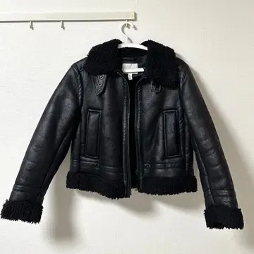 H&M 무스탕 자켓 XS 블랙 가죽 자켓 보아