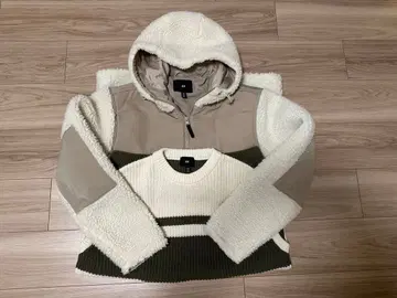 H&M 남성용 보들보들 자켓 후드 부착 화이트, 남성용 니트 베스트 세트