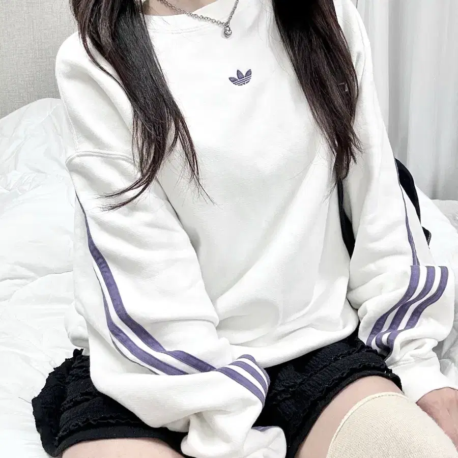 Adidas Purple Logo White Sweatshirt