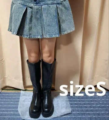 블랙 통굽 지퍼 롱 부츠 S