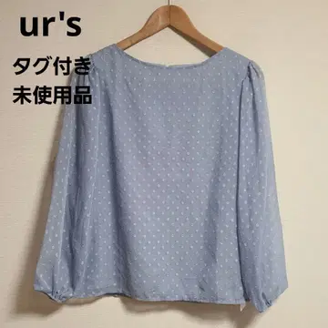 ur's 유어즈 시어 도트 보트넥 블라우스 긴팔 S 미사용품