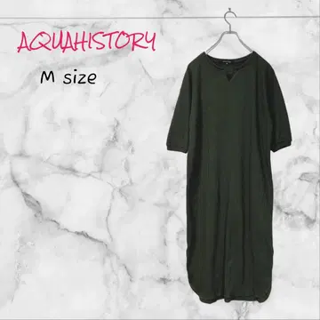 AQUAHISTORY 롱 원피스 오부 소매 와플 M 그린