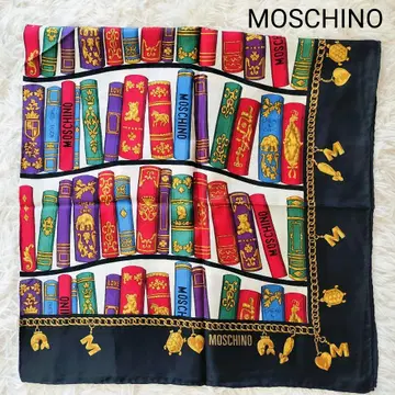 새상품급 MOSCHINO 모스키노 실크 스카프 블랙 x 멀티 컬러