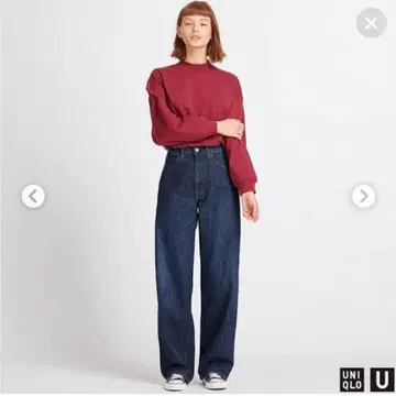 UNIQLO 유 와이드 핏 커브 청바지 인디고 23
