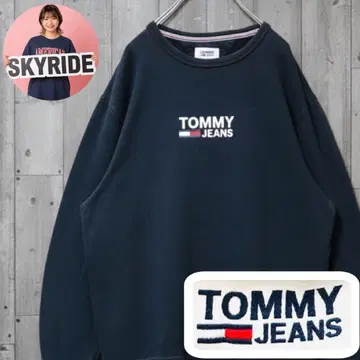 Y2K 타미힐피거 청바지 맨투맨 자수 로고 블랙 XL 빅 실루엣