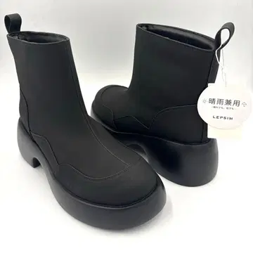 미사용 LEPSIM 통굽 부츠 [ L ] 24cm 상당 블랙 우천 겸용