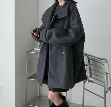 그레이 코트 샤기 미들 코트